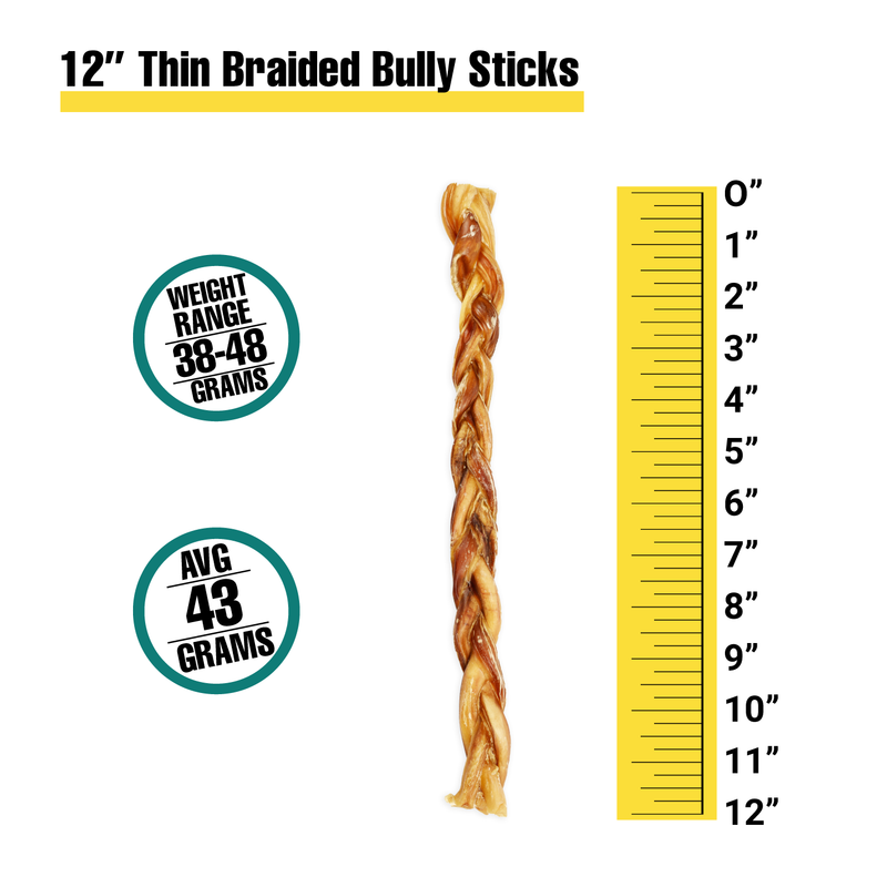 12” Thin Braided Bully Sticks - Bulk Box