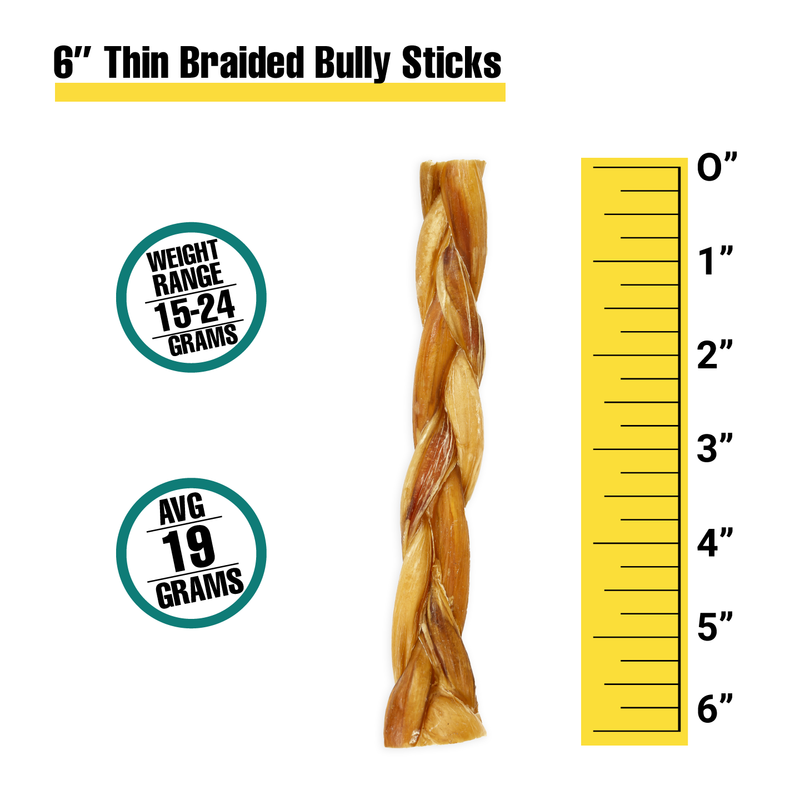 6 Thin Braided Bully Sticks Bulk Box