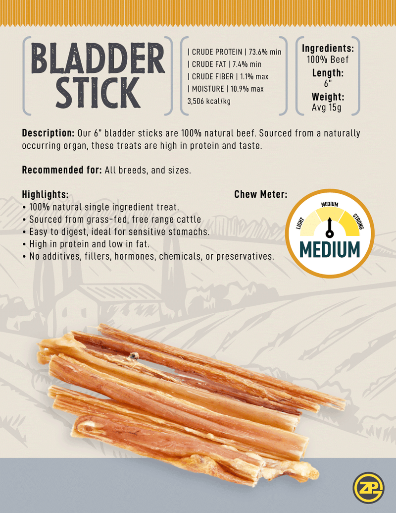 6" Low Odor Beef Bladder Sticks